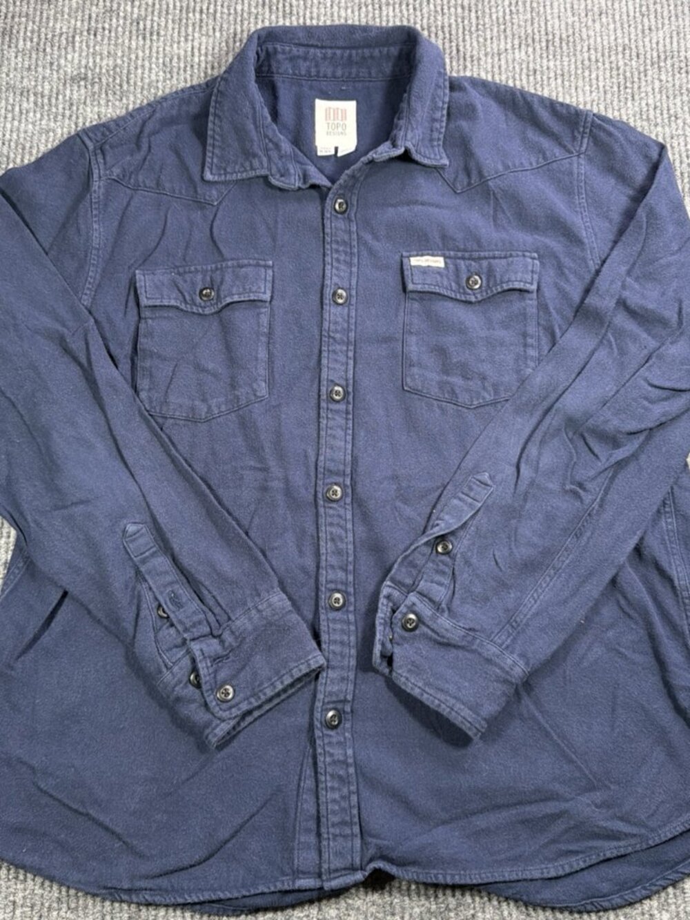 Topo Designs Men's XXL Navy Blue Flannel Shirt Organic Cotton Hiking
